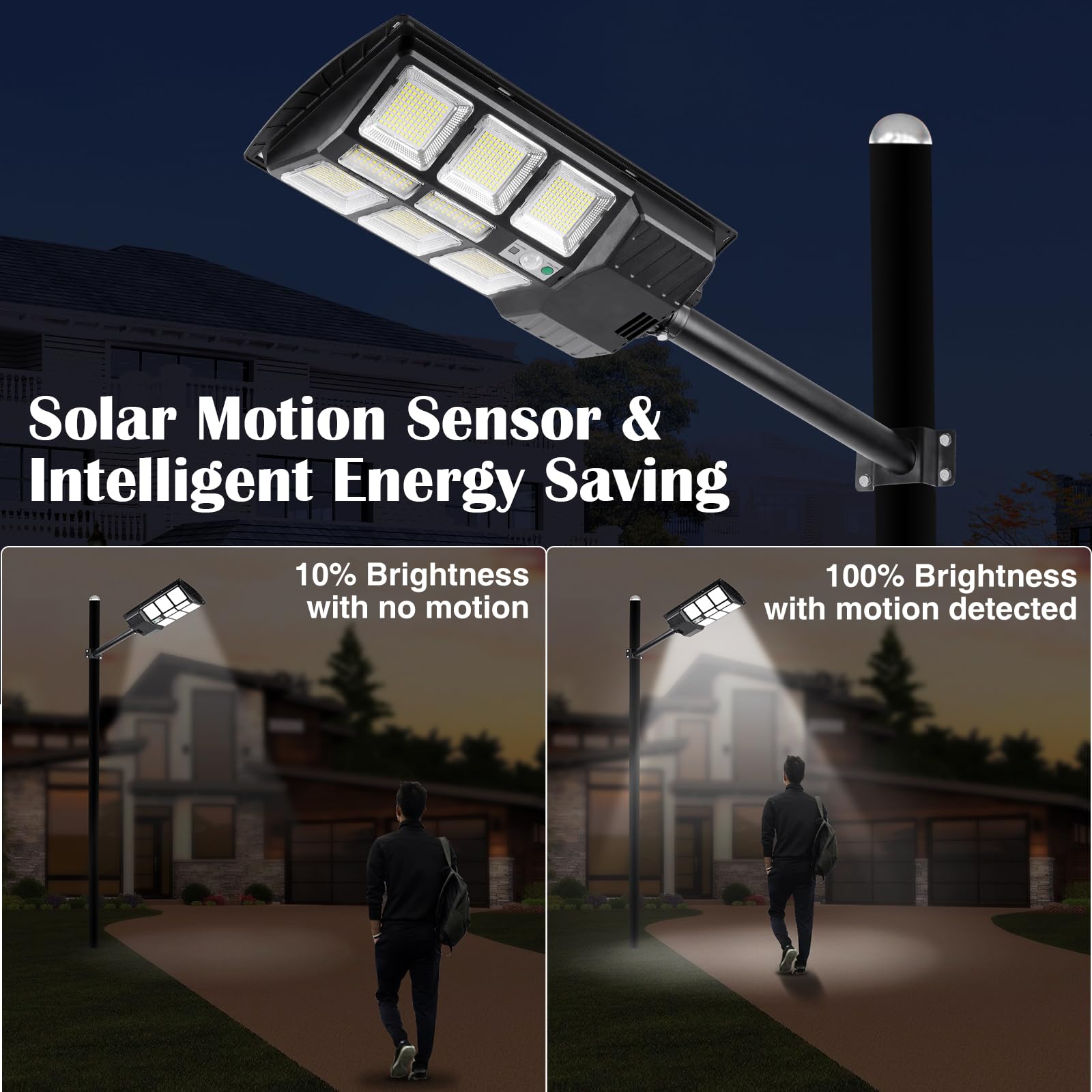 ZJOJO 2800W Solar Street Lights Outdoor Waterproof - 30000LM 728 LEDs Solar Powered Flood Lights with Motion Sensor, 6500K Daylight White for Commercial Parking Lots, Yards, Pathways (4 Pack) - Ideal for Security Lighting, Garden Illumination and Energy-Efficient Outdoor Lighting Solutions