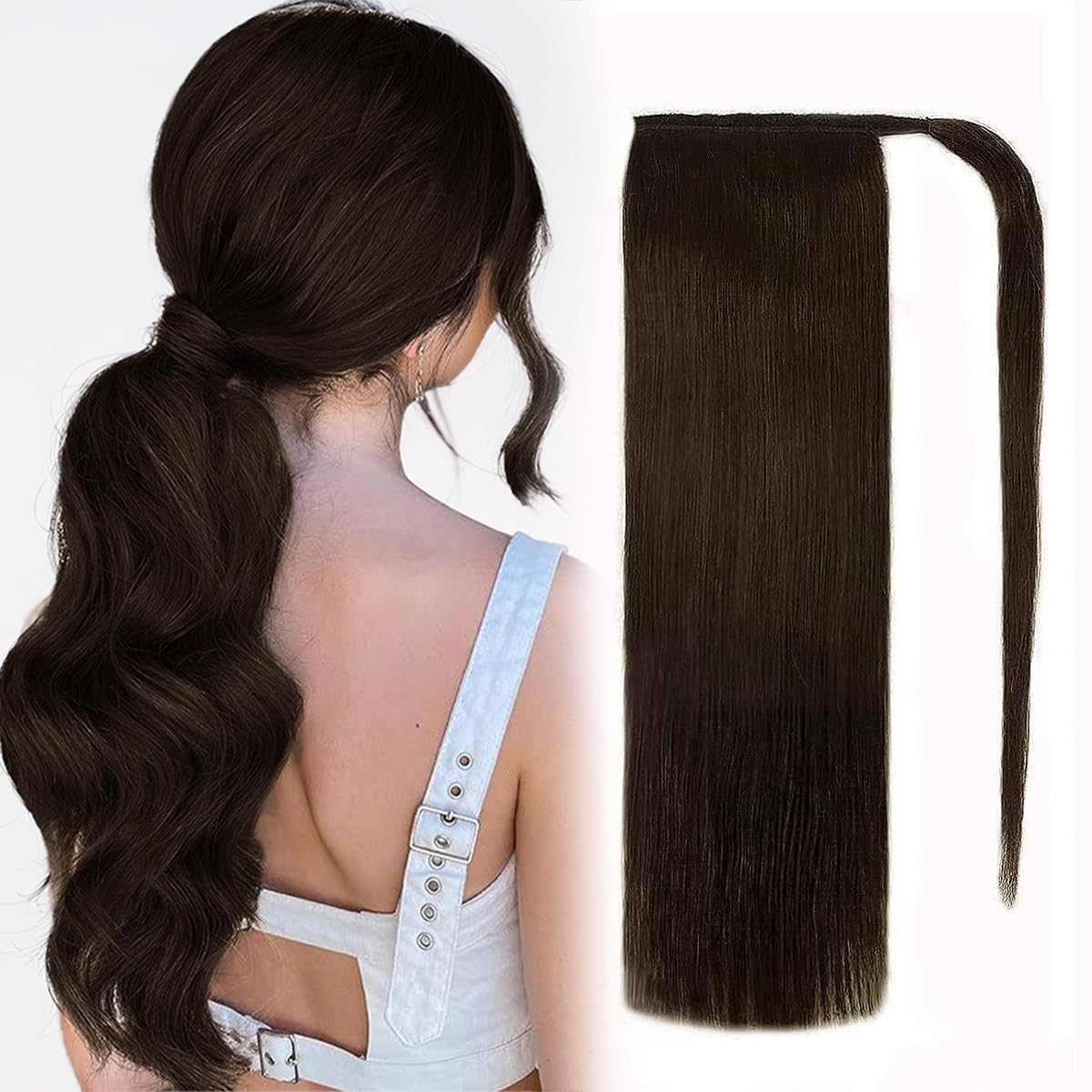 Beroyal 100% Virgin Human Hair Ponytail Extension - 16 Inch Clip-In Straight Natural Black Hairpiece for Thick & Long Hair | Perfect for Parties, Weddings & Daily Styling