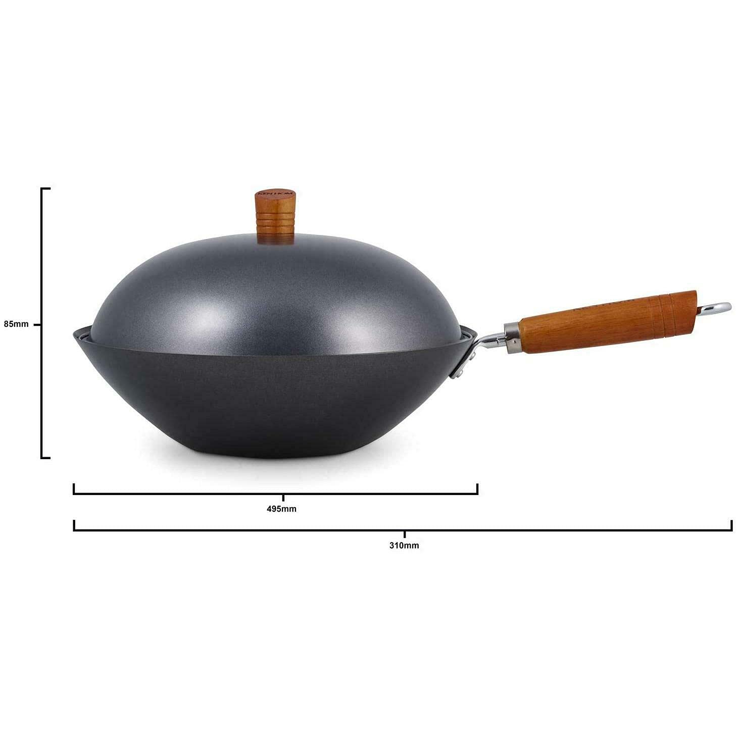 Ken Hom KH331051 5-Piece Nonstick Carbon Steel Wok Set, 31cm Classic Flat Bottom Pan with Lid - Induction Incompatible, Hand Wash Only, 2-Year Warranty - Perfect for Asian Stir-Fry, Home Cooking & Professional Kitchens