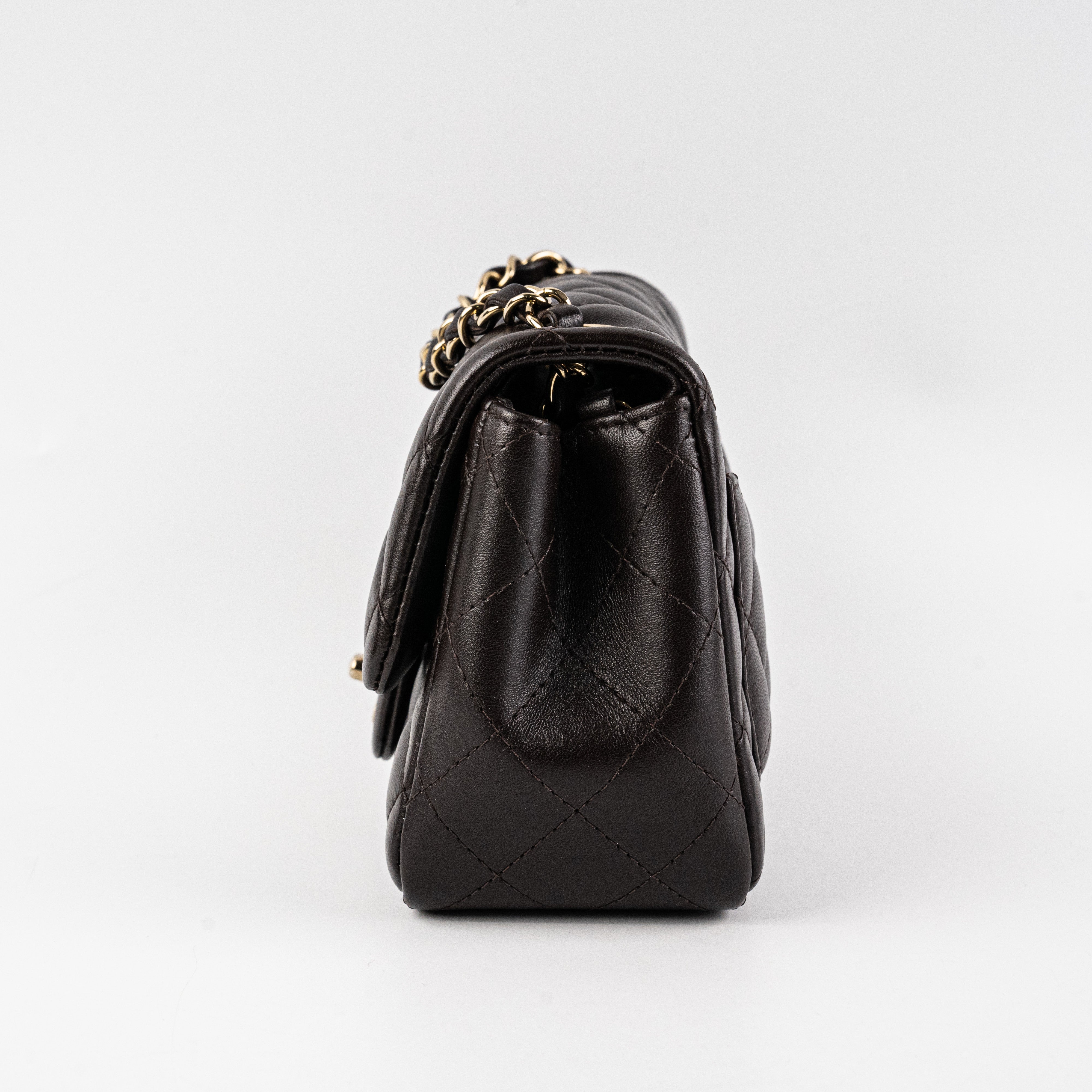 Chanel Square Mini Lambskin Dark Brown Crossbody Bag with Microchip - Luxury Small Shoulder Purse for Women, Perfect for Evening Parties & Date Nights