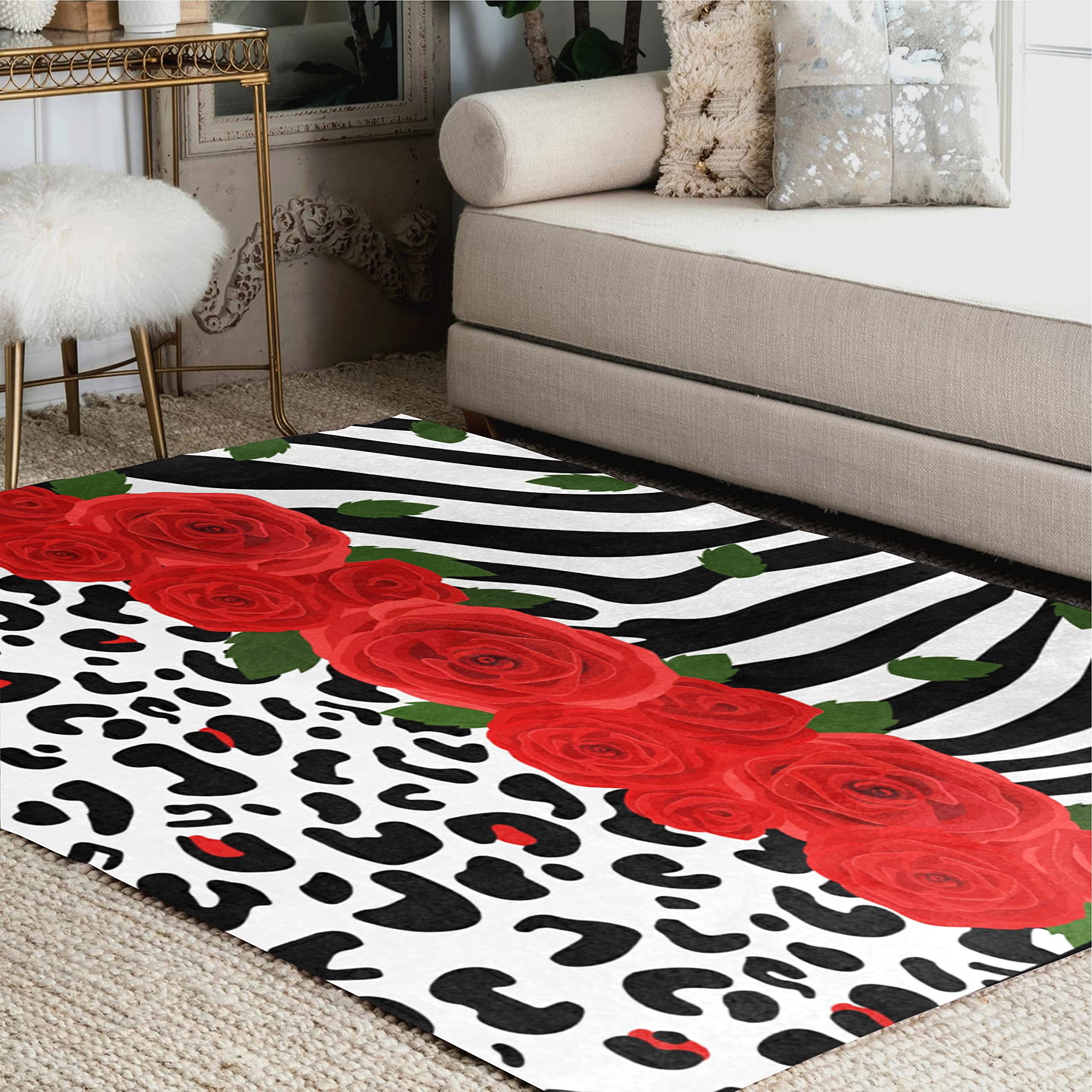 ALAZA Red Flower Animal Zebra Print Area Rug 5'3