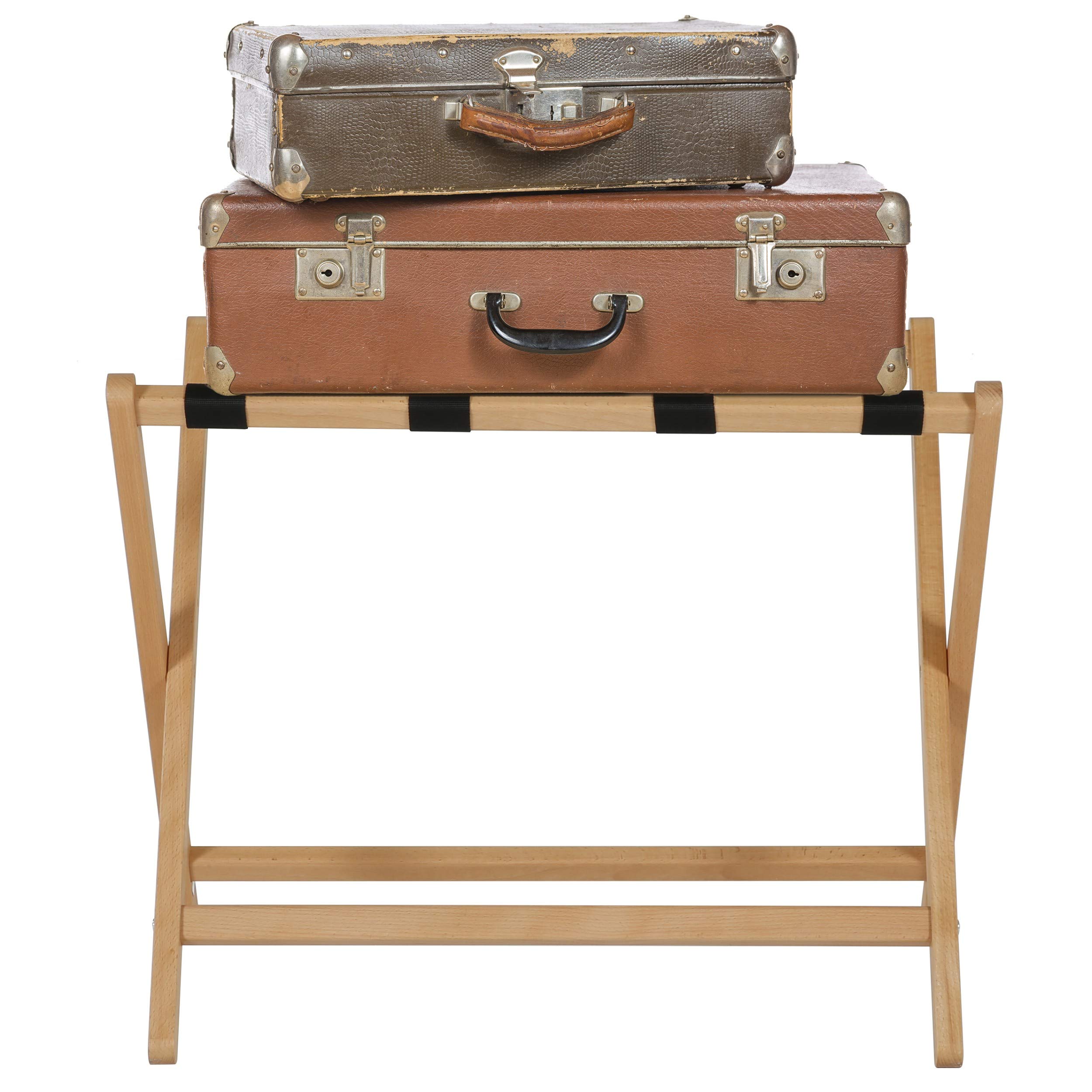 Beech Wood Folding Luggage Rack with Woolen Strips - Heavy Duty 200 lbs Capacity Suitcase Stand (18x30 Inches) - Natural Wood for Home, Hotel, Gym, Spa & Guest Room - Perfect for Travel Storage & Organization