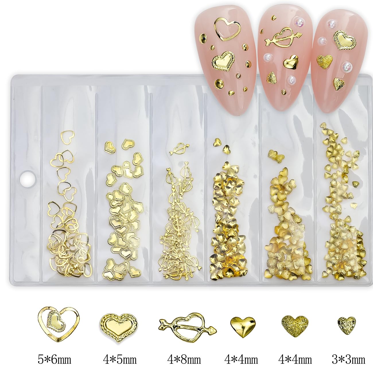 3D Gold Love Heart Nail Charms - Metallic Hollow Star & Heart Nail Art Accessories for Valentine's Day - Rhinestones Studs & Jewelry Gems for Manicure Decorations - Perfect for DIY Nails, Bridal Parties, and Special Occasions
