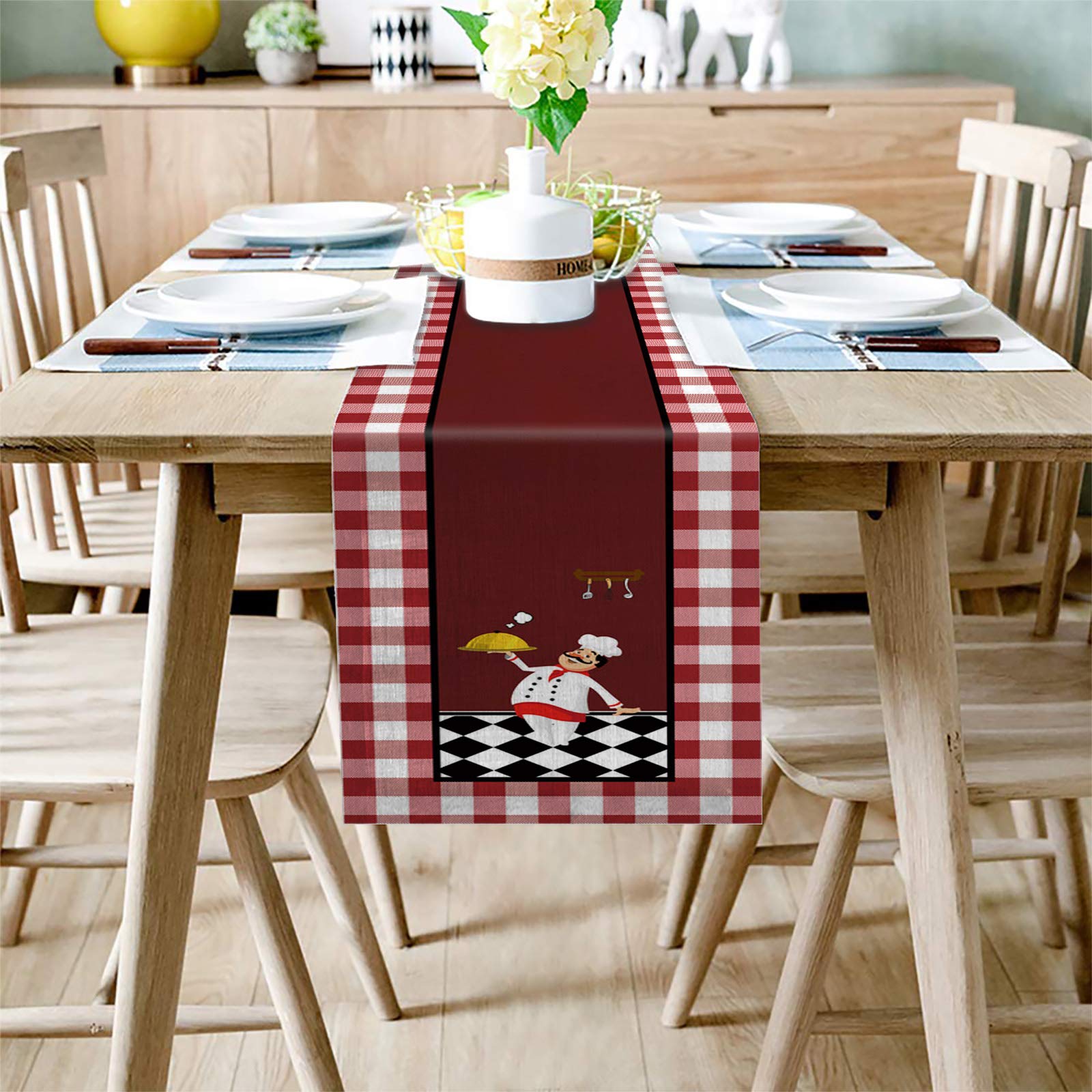 120 Inch Long Cotton Linen Buffalo Plaid Checked Table Runner - Red Burlap Kitchen Decor for Dining, Coffee, Party & Wedding Tables | Rustic Farmhouse Style Table Accessory for Holiday Gatherings and Home Decor