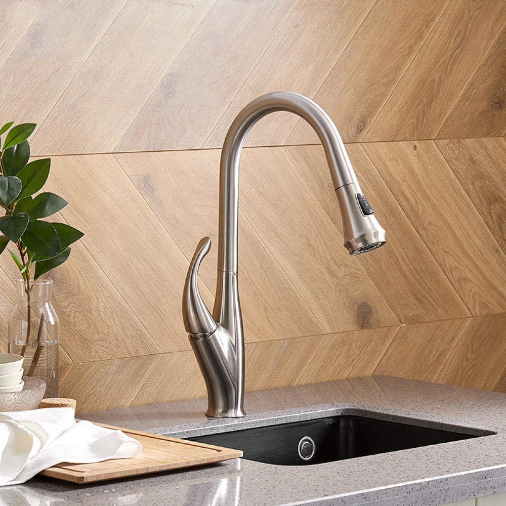 Brushed Nickel Single Handle Pull Out Kitchen Faucet with 360° Swivel Spout - High Arc Water Mixer Tap for Modern Sinks | Perfect for Washing Dishes, Filling Pots & Daily Kitchen Tasks
