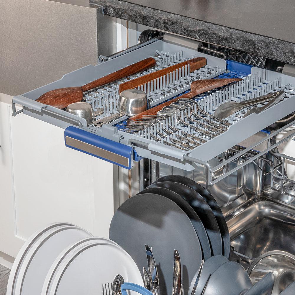 ZLINE 24 Inch Tallac Series 3rd Rack Dishwasher with Blue Gloss Panel & Traditional Handle - 51dBa Ultra Quiet (DWV BG 24) | Perfect for Modern Kitchens, Small Spaces & Energy-Efficient Homes