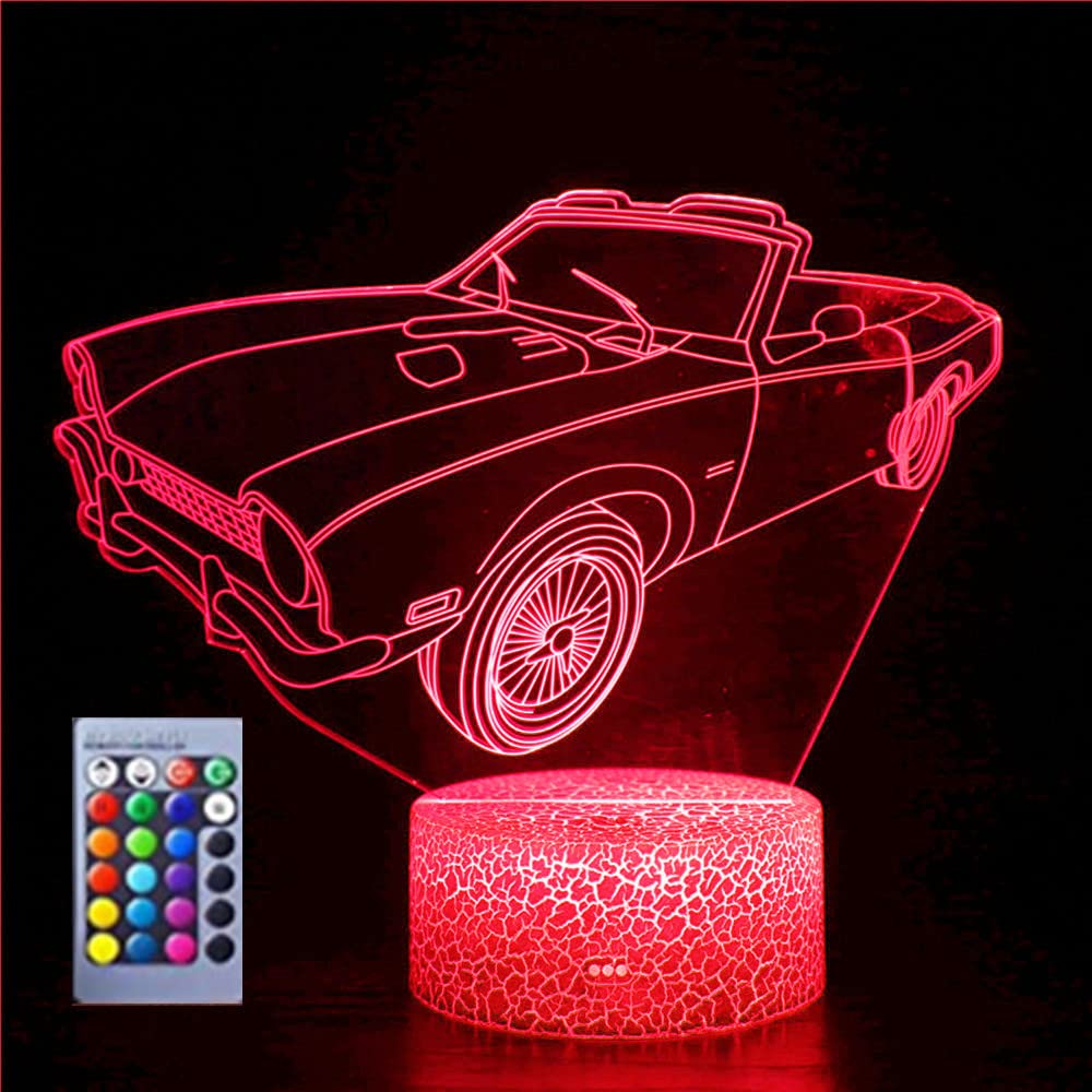 3D Sports Car Night Light - 16 Color Changing LED Illusion Lamp with Acrylic Base, USB Powered - Perfect for Kids' Room Decor, Gaming Setup & Desk Accessories