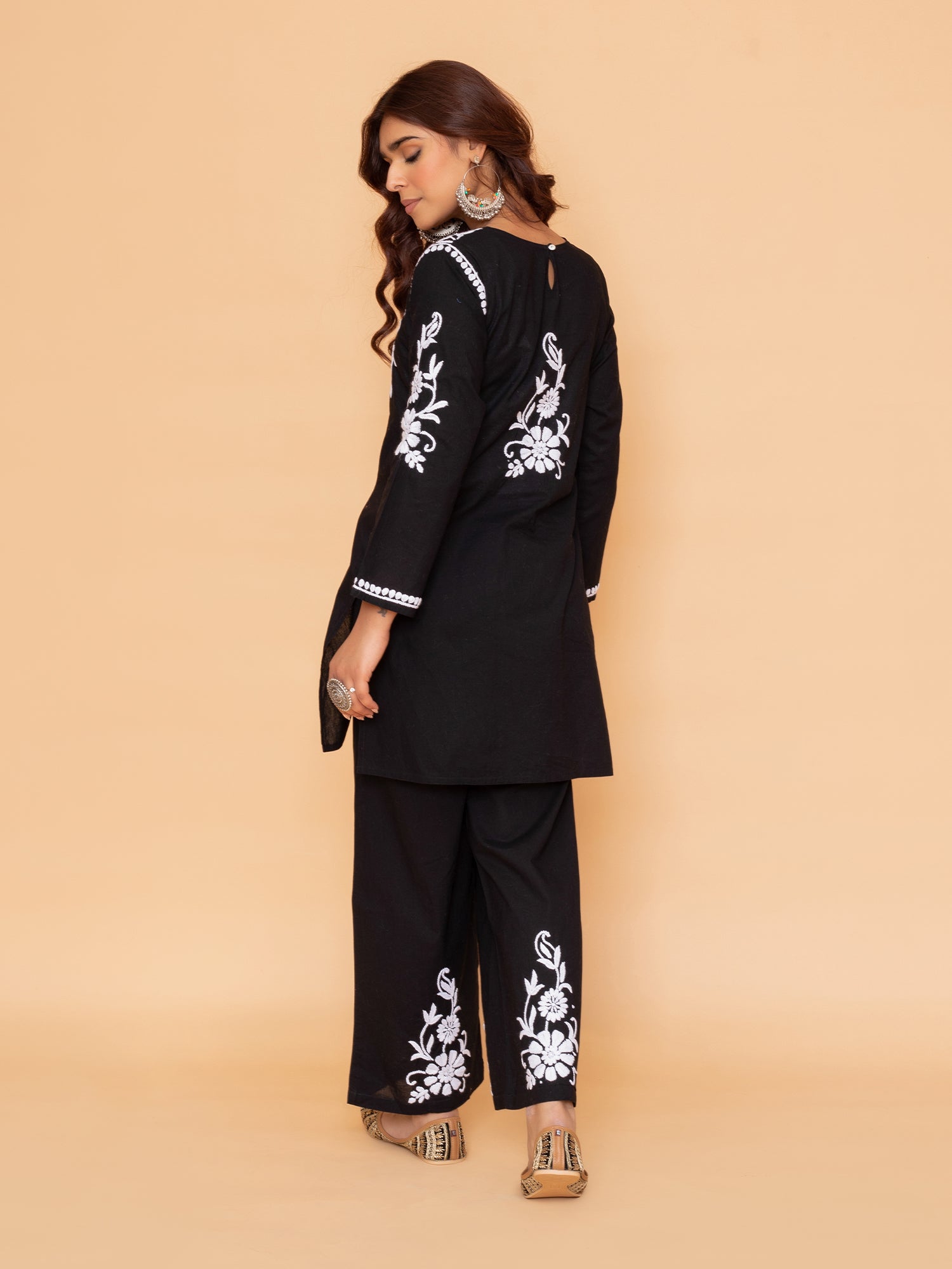 FIZA Women's Black & White Chikankari Cotton Cambric Co-ord Set | Traditional Indian Embroidery Outfit for Casual Wear, Parties & Festivals