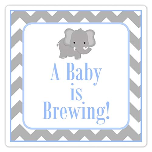 60 Elephant Baby Shower Labels - Blue Gray 2