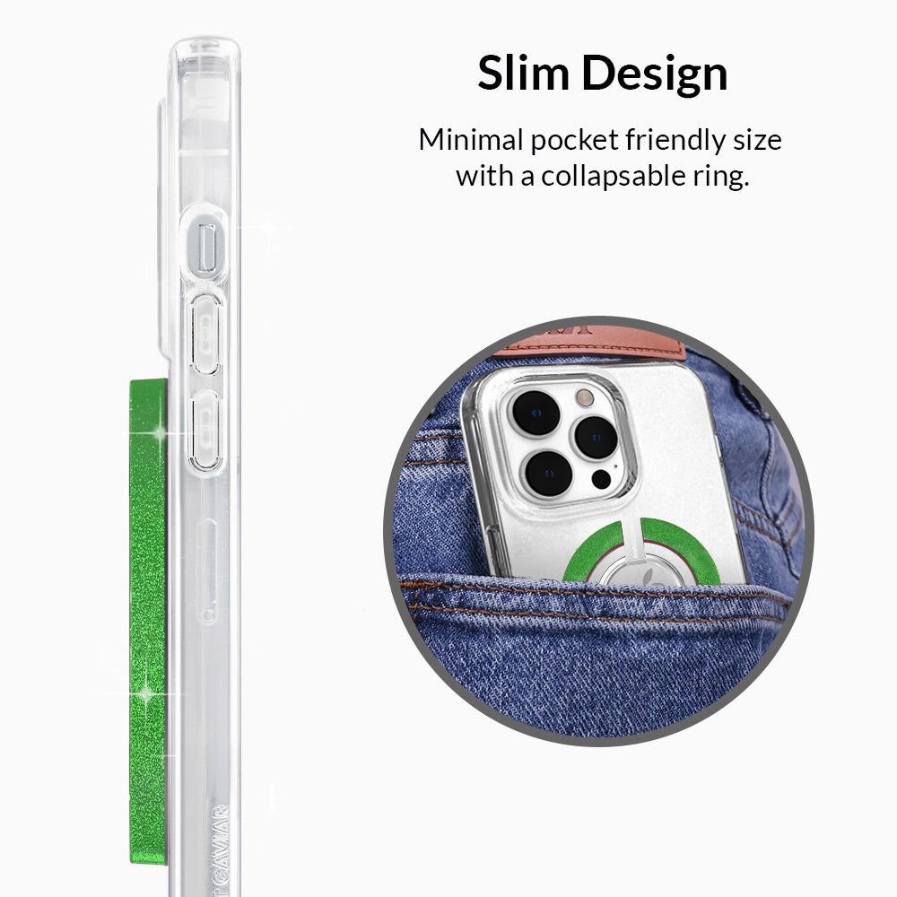 Lime Stardust Glitter MagSafe Grip Ring - Phone Holder & Stand for iPhone 14/13/12, Anti-Slip Grip for Secure One-Handed Use - Perfect for Driving, Gym, and Everyday Activities