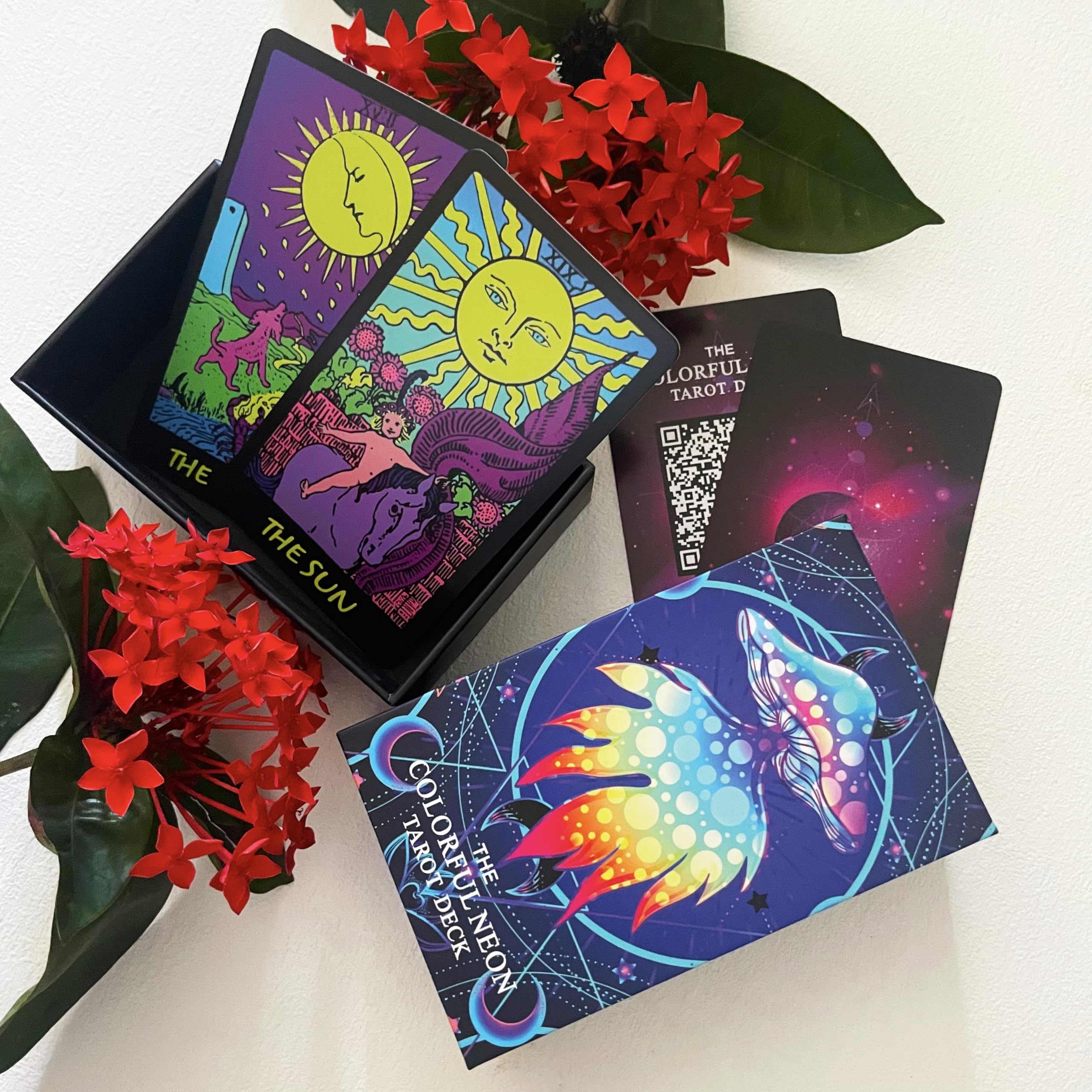 Vibrant Neon Tarot Cards Deck with Guidebook - 78-Card Beginner Tarot Set with Meanings | Perfect for Divination, Meditation & Spiritual Growth