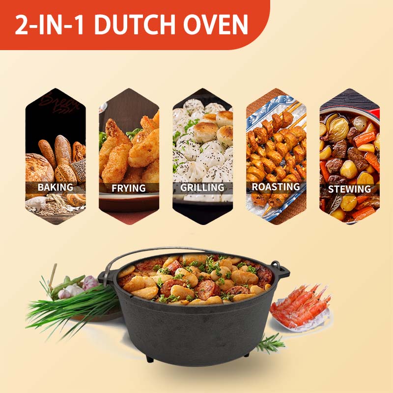 **Best Cast Iron Dutch Oven with Skillet Lid for Camping, Outdoor Cooking & Backpacking – Perfect for Stews, Bread & Dutch Oven Recipes**