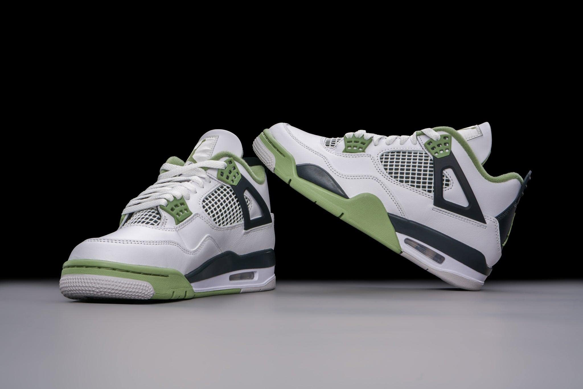 Jordan Air 4 Retro Women's Sneakers - White/Oil Green-Dark Ash (AQ9129-103) Size 9 | Classic Basketball Shoes for Women | Perfect for Casual Wear, Gym & Street Fashion