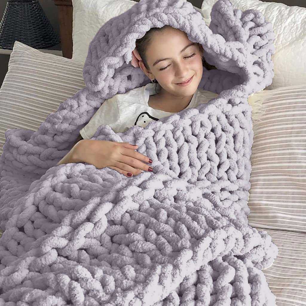 Soft Chunky Knit Blanket - Chenille Handwoven Cozy Warm Throw for Bed, Sofa, Chair & Office - Boho Home Decor in Multi-Colors & Sizes - Perfect for Lounging, Netflix Nights & Winter Snuggles