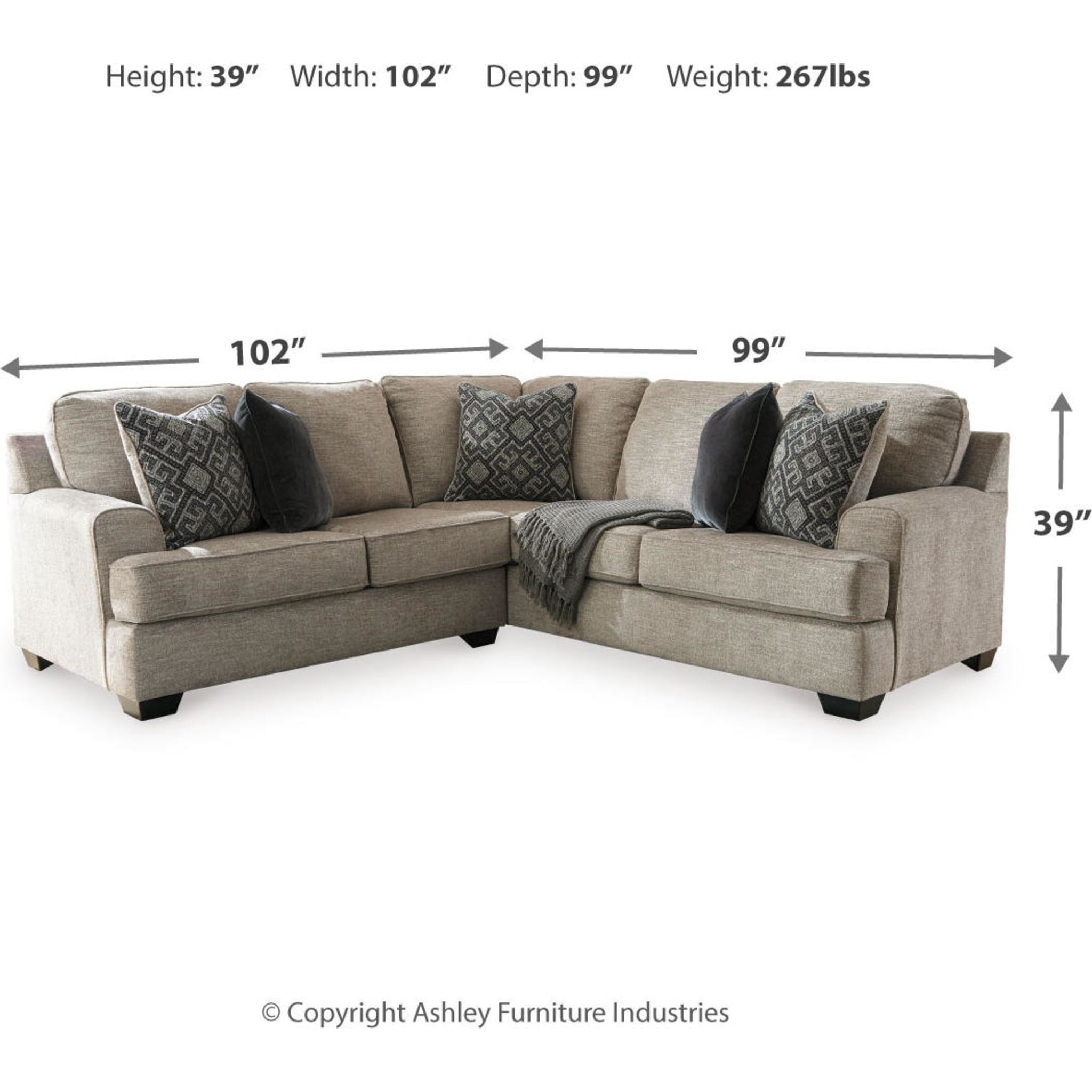 Bavarian 2-Piece Sectional Sofa Set - Modern L-Shaped Living Room Couch for Small Spaces & Apartments