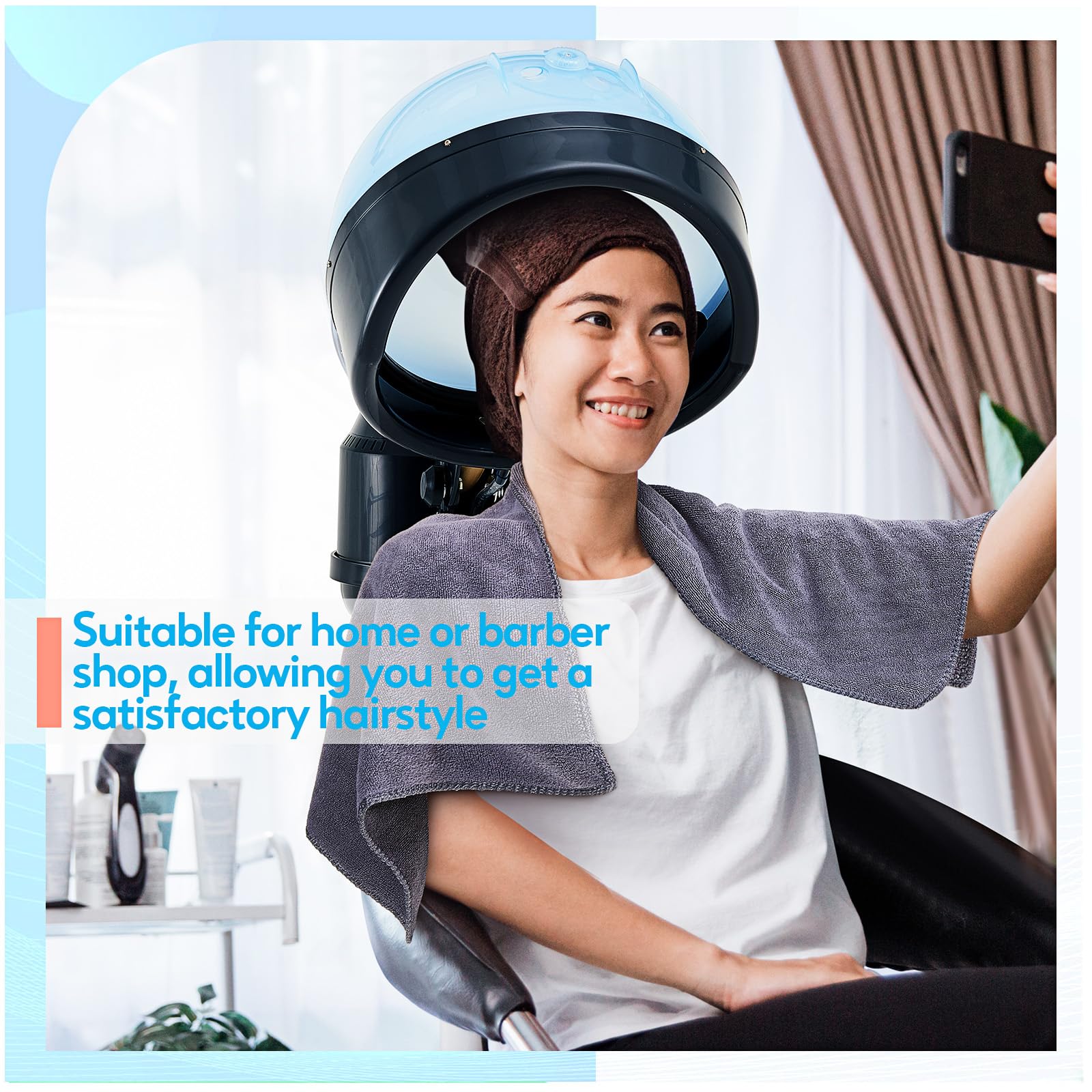 Jecery Professional Hooded Hair Steamer with Adjustable Stand, Hair Cap & Styling Comb - Deep Conditioning Treatment for Hydration, Color Processing & Salon-Quality Hair Care at Home | Perfect for Dry/Damaged Hair & Keratin Treatments