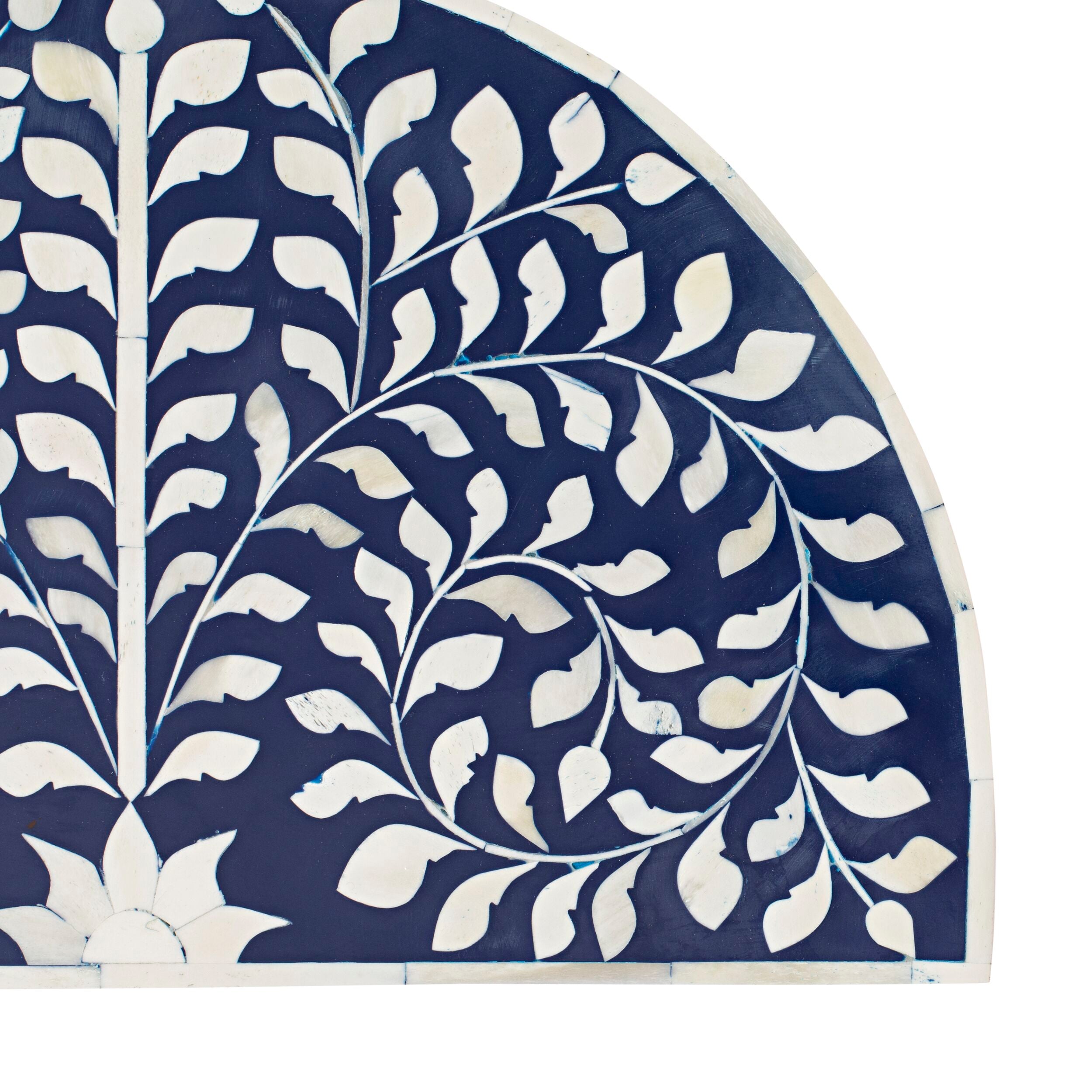Exquisite Blue and Gold Bone Inlay Half Moon Side Table - 44cm Handcrafted Accent Table for Living Room, Bedroom, or Entryway Decor