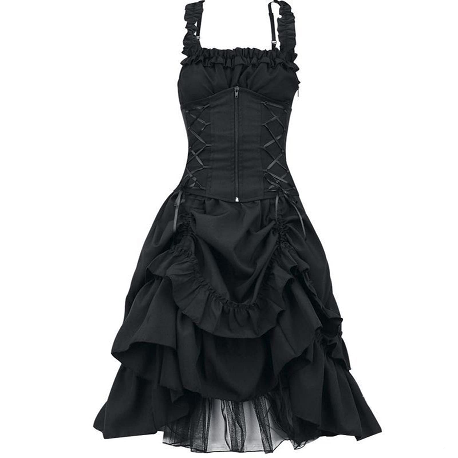 Women's Gothic Style Maxi Dress - Sleeveless Dark Solid Color with Drawstring Waist | Summer Casual Wear, Evening Outfits & Special Occasions