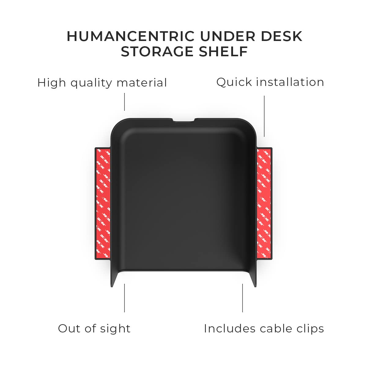 HumanCentric Under Desk Storage Shelf - Mountable Drawer Organizer for Office, Workstations & Gaming Setups | Cable Management Tray | Screw or VHB Tape Installation | Perfect for Home Office, Standing Desks & Computer Workstations