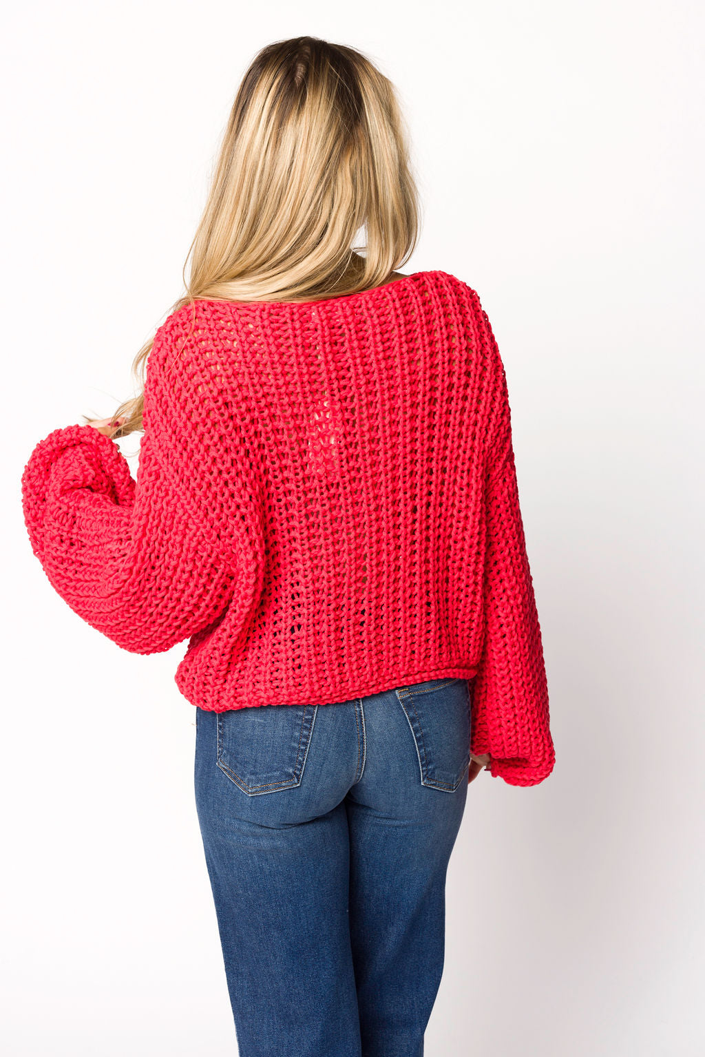 Reina Chunky Knit Cardigan Women's Oversized Red Sweater - Cozy Winter Fashion for Casual Outfits & Loungewear