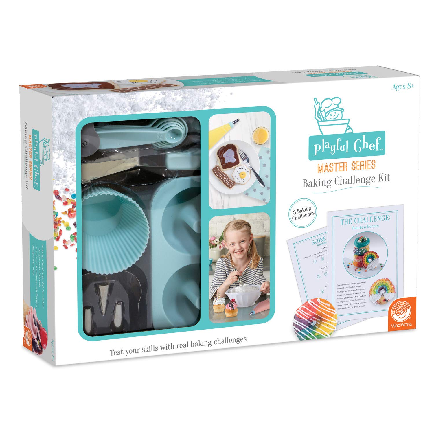 MindWare Playful Chef: Kids Baking Kit with 26 Utensils & 3 Challenges – Fun Cooking Lessons for Boys & Girls Ages 8+ – Perfect for Birthday Gifts, Family Baking Activities & STEM Learning