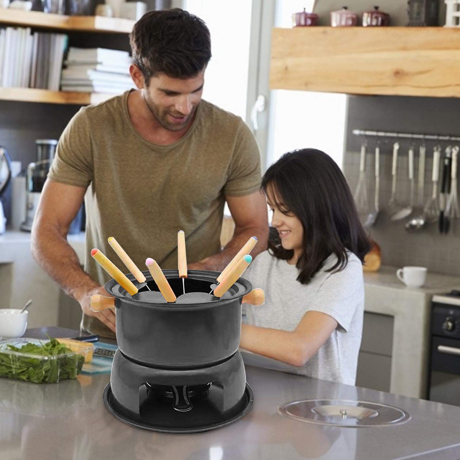 Premium Cast Iron Fondue Set - Multi-Functional Steel Pot for Cheese, Chocolate, Meat & Broth | Heavy Duty Melting Pot for Ice Cream, Hot Pot & Kitchen Use | Perfect for Parties, Family Gatherings & Romantic Dinners