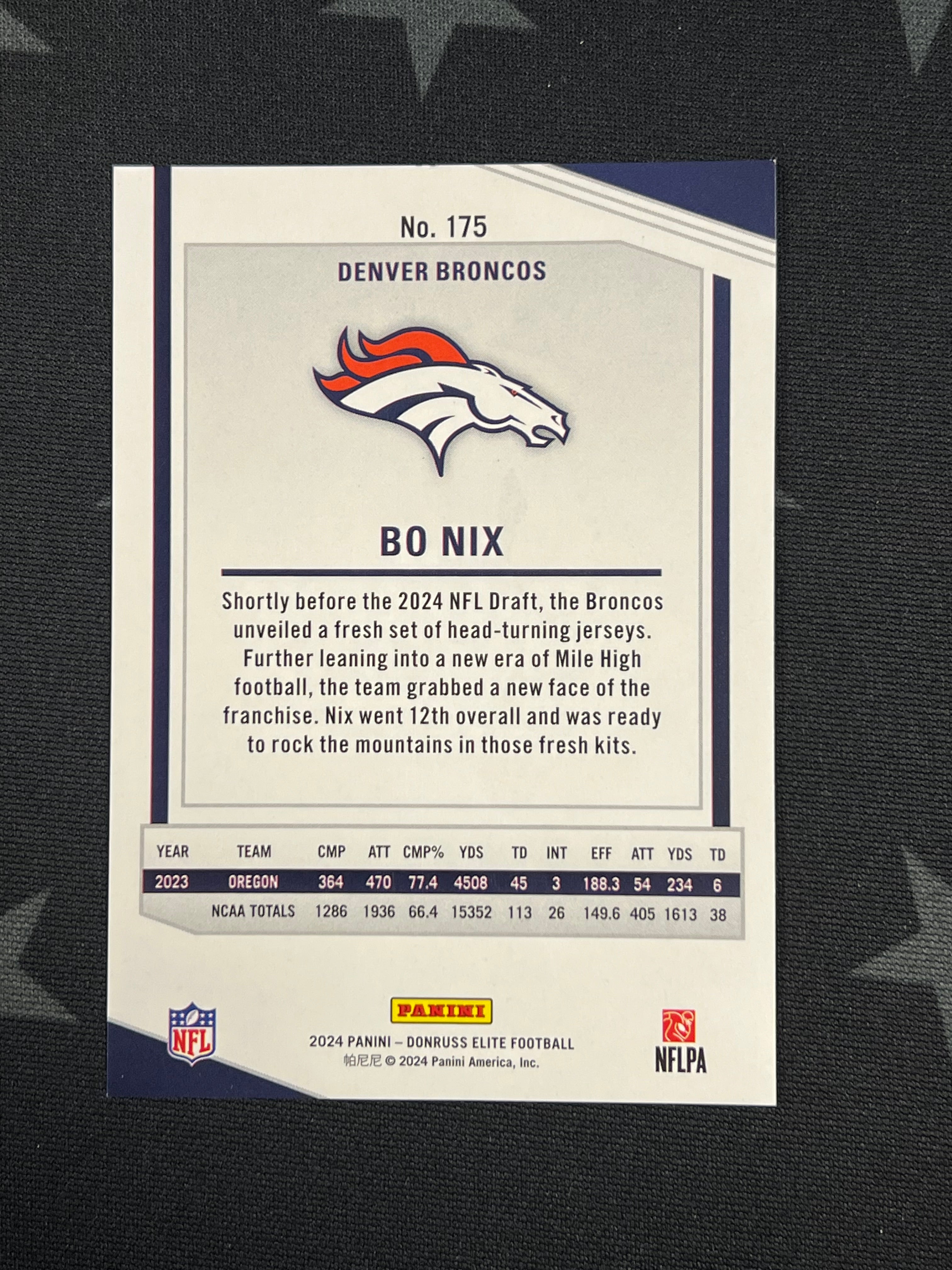 2024 Panini Donruss Elite Bo Nix Purple #45/49 Rookie Football Trading Card - Perfect for Collectors, Fans, and Sports Memorabilia Enthusiasts