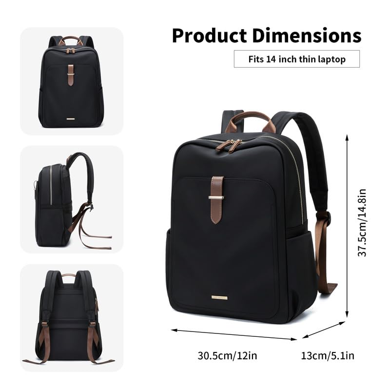 Stylish Women's Laptop Backpack for Golf & Travel - Fits 14 Inch Notebook, Perfect for Work, College & Casual Use - Durable Computer Bag with Fashionable Design (Black, 14 Inch) - Ideal for Business Trips, Campus Life & Daily Commute