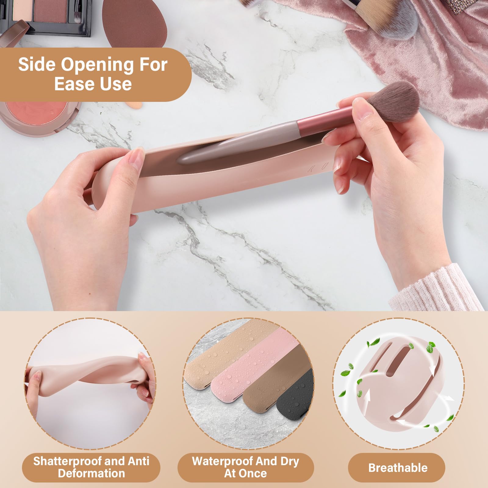 JIZZU 3-Piece Silicone Makeup Brush Holder Set - Travel-Friendly Cosmetic Organizer with Clear TSA-Approved Liquids Bag | Portable Makeup Brush & Sponge Case for Business Trips, Vacations & Daily Use (Pink)
