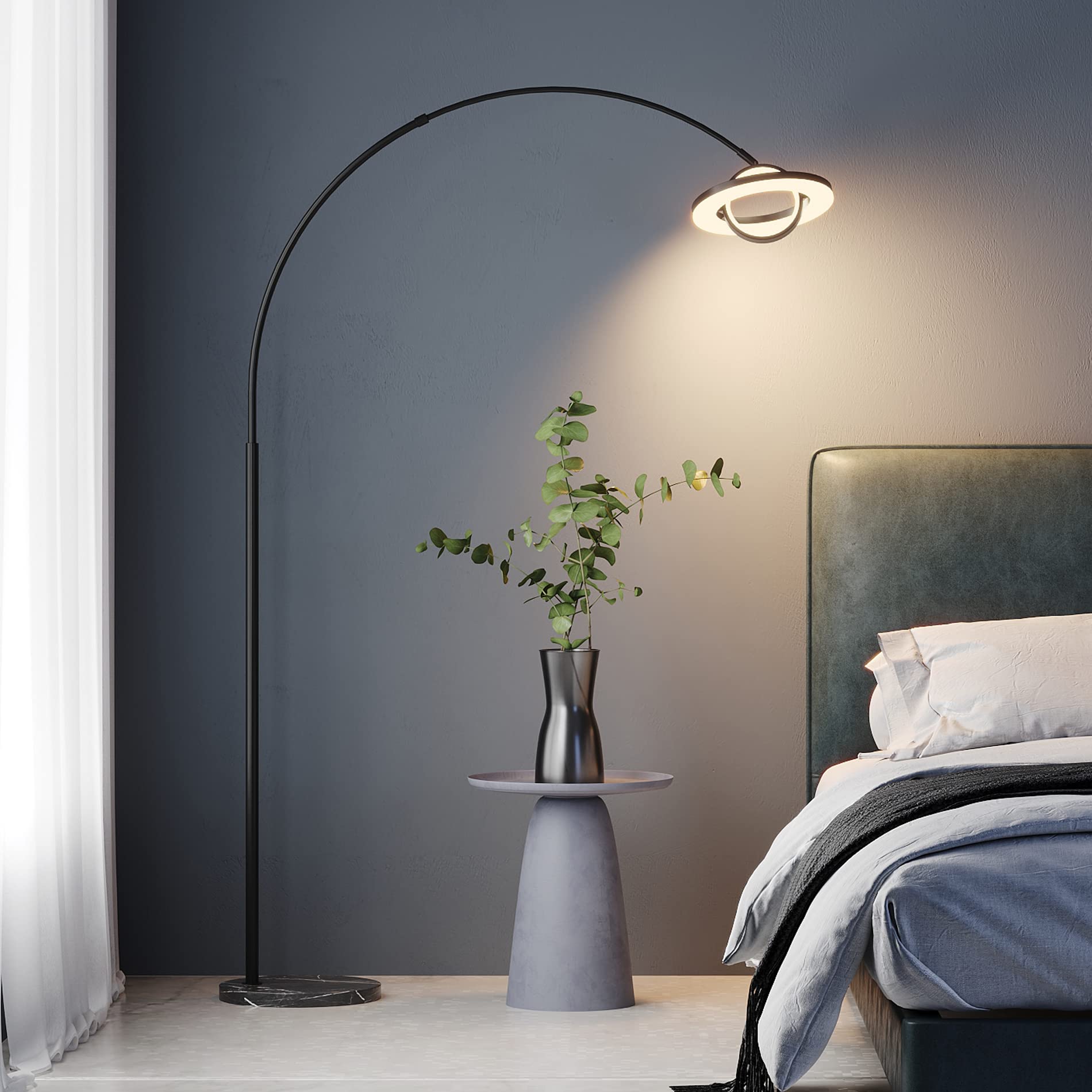 WAMPAT 30W/3000LM LED Arc Floor Lamp - Modern Dimmable Standing Light with Remote & Foot Control for Bedroom, Living Room - Adjustable Height & Rotating Lights (Black) | Perfect for Reading, Relaxing & Home Decor