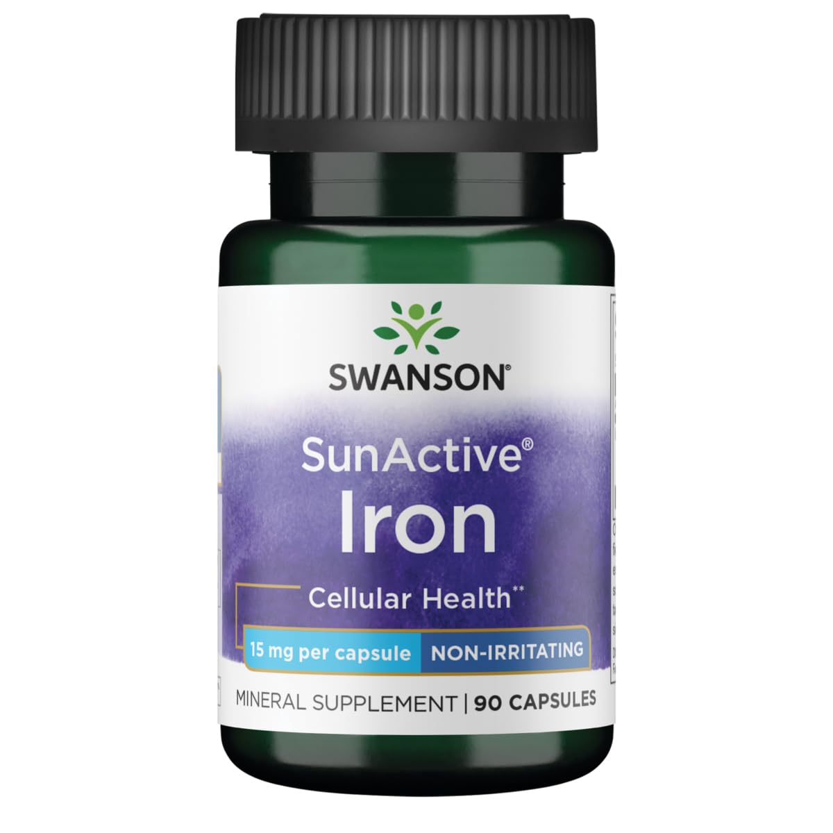 Swanson Sunactive Gentle Iron 15mg - 90 Capsules for Optimal Absorption & Energy Support - Ideal for Sensitive Stomachs & Active Lifestyles