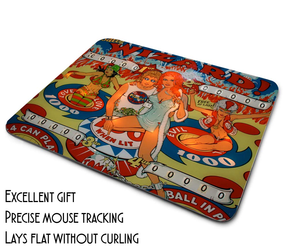 Vintage 1970s Pinball Wizard Arcade Machine Design Gaming Mouse Pad - Non-Slip Rubber Backed Square Mousepad for PC, Laptop, Notebook & Office Desk - Perfect for Gamers, Retro Arcade Lovers & Home Office Setup