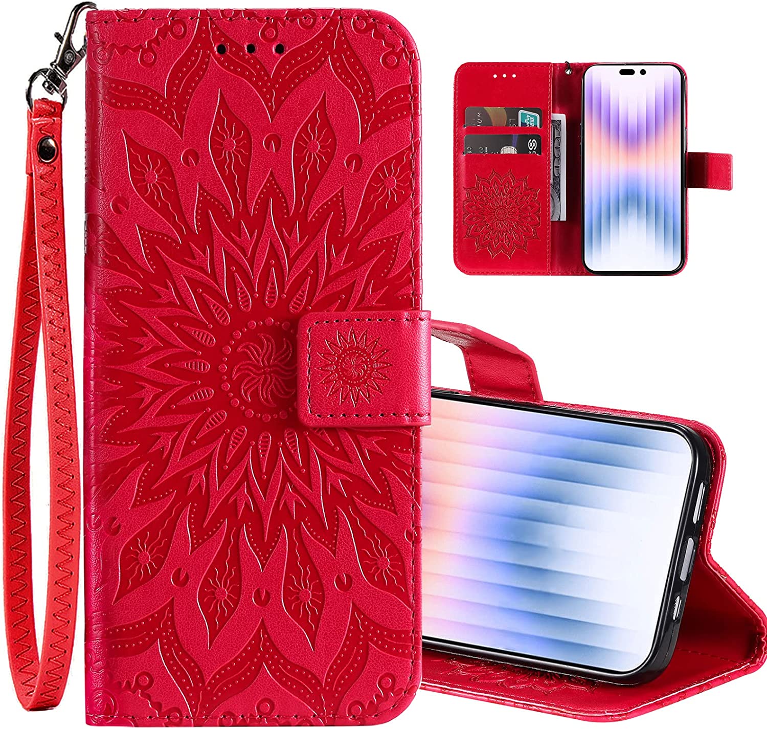 iPhone 14 Pro Max Case - Premium Magnetic Folio Cover with Embossed Sunflower Design | Shockproof & Scratch Resistant Protection | Perfect for Work, Travel & Everyday Use