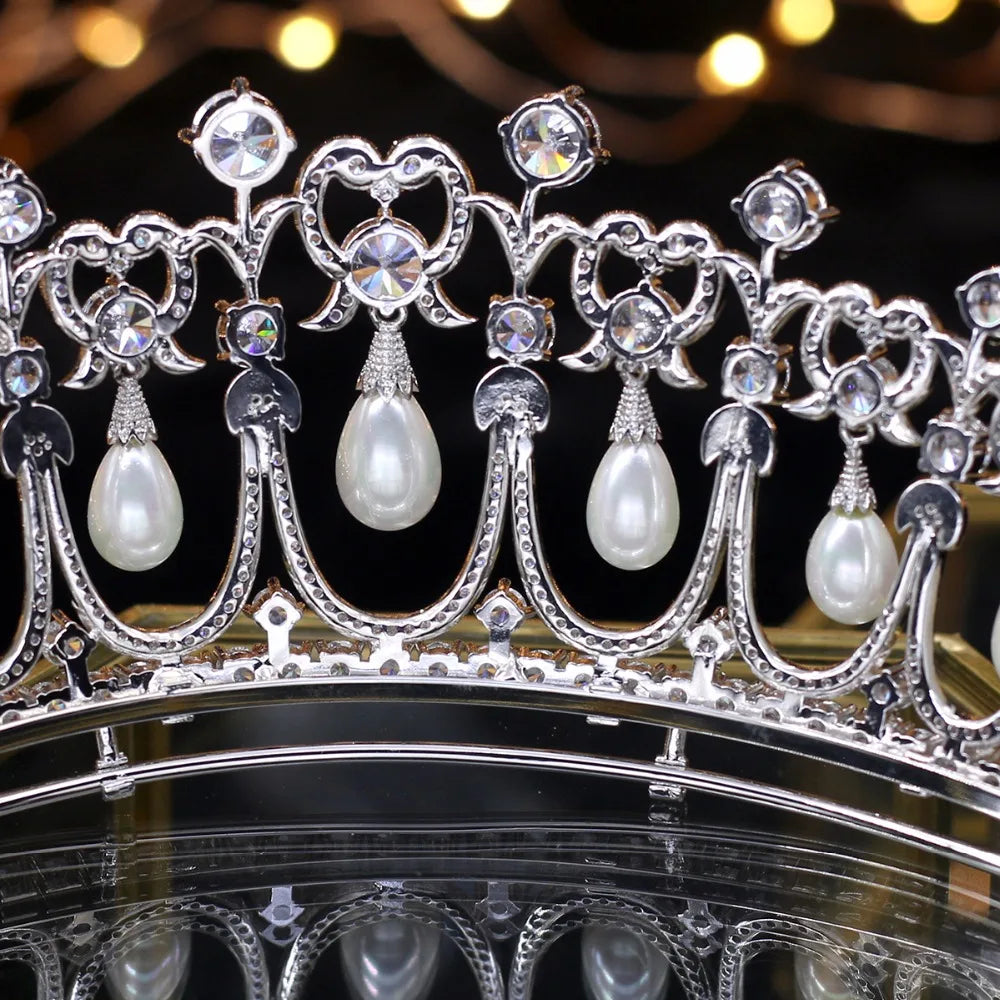 Elegant Crystal and Pearl Zircon Bridal Crown Tiara for Princess - Perfect for Weddings, Prom, and Special Occasions