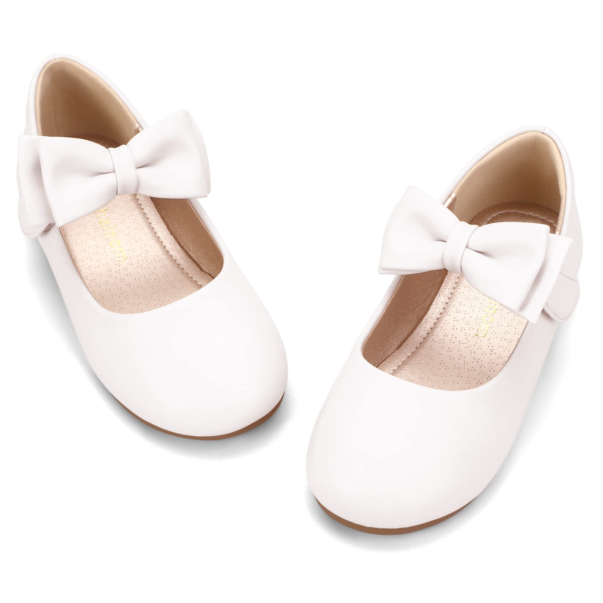 Hehainom Toddler Flower Girls Dress Shoes - Mary Jane Princess Ballet Flats with Bow & Pearls for Wedding, Party, School | Comfortable Formal Shoes for Special Occasions