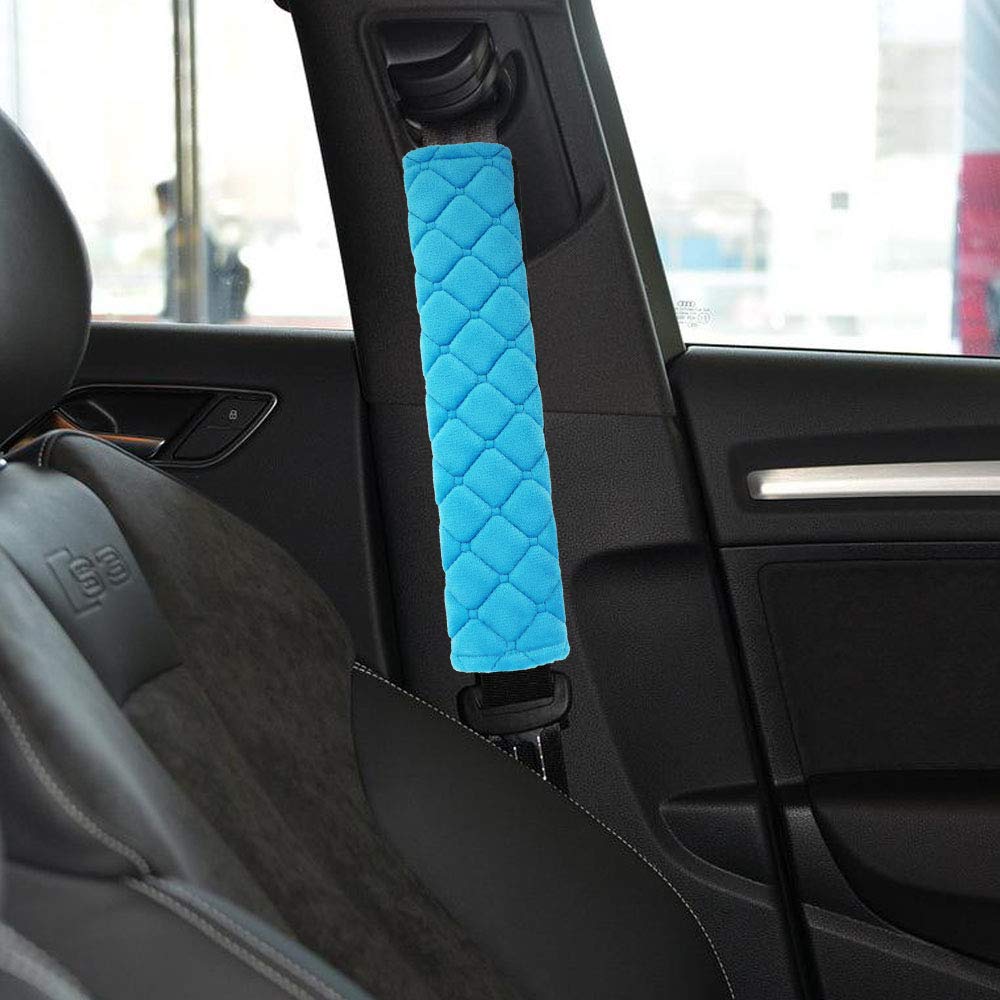 Soft Car Seat Belt Cover Pad 2-Pack - Comfortable Safety Belt Shoulder Protector for Adults & Kids - Universal Fit for Vehicles, Backpacks, Laptop Bags (Blue) - Perfect for Long Drives, Commuting & Travel