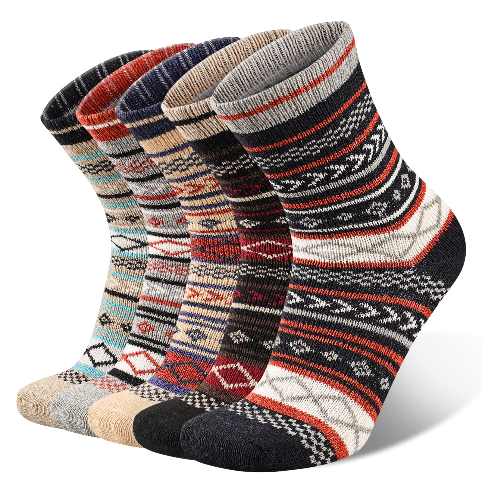 COOVAN Men's Wool Socks 5-Pack - Warm Thick Winter Thermal Crew Socks for Hiking, Outdoor & Casual Wear - Soft Knit Merino Wool Blend Socks for Cold Weather Comfort