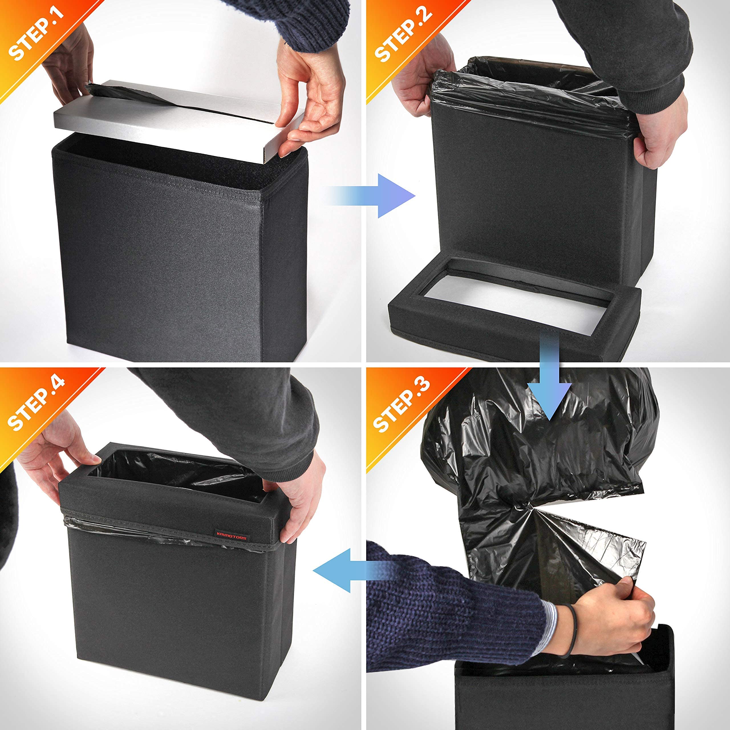 KMMOTORS Aladdin Durable Car Trash Can with Leak-Proof Liner - Medium Size Auto Garbage Bin for Road Trips, Commuting & Family Travel - Includes 5 Trash Bags