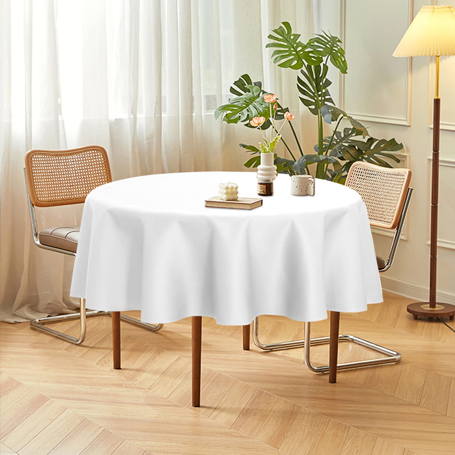 Sancua 2 Pack 70 Inch Round White Tablecloth – Stain & Wrinkle Resistant Washable Polyester Table Cover for Dining, Buffet, Camping, Picnics, and Outdoor Events