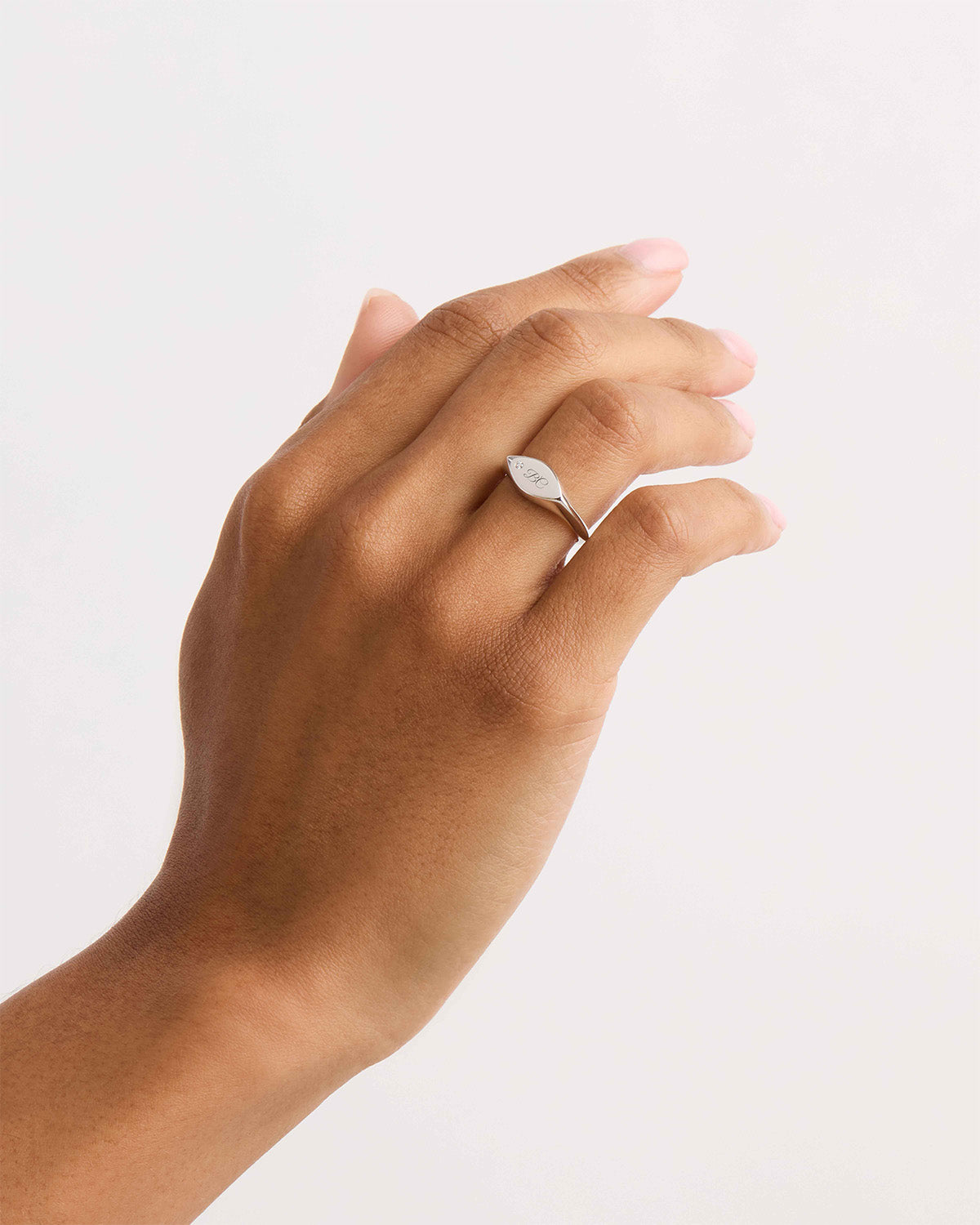 14K Solid White Gold Petal Diamond Signet Ring for Women - Elegant Floral Wedding Band, Anniversary Gift, Everyday Jewelry - Perfect for Engagements, Parties & Special Occasions