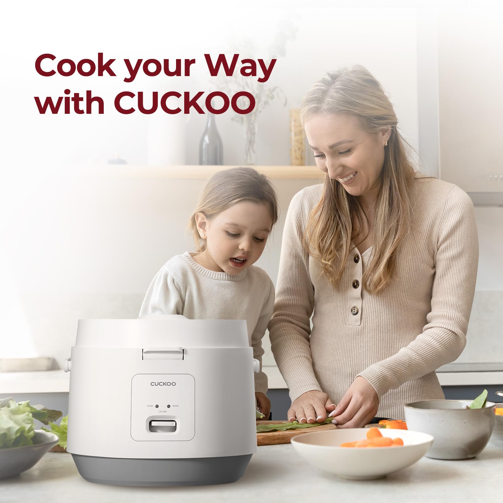 CUCKOO CR-1095 10-Cup Uncooked / 20-Cup Cooked Rice Cooker with Nonstick Inner Pot & Warmer - White | Perfect for Family Dinners, Meal Prep & Small Gatherings