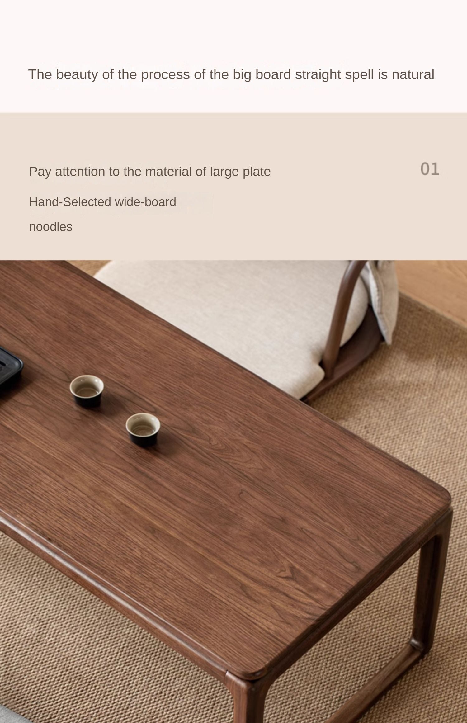 Premium Oak & Black Walnut Solid Wood Tatami Tea Table - Japanese Style Low Coffee Table for Living Room, Zen Meditation, and Tea Ceremony