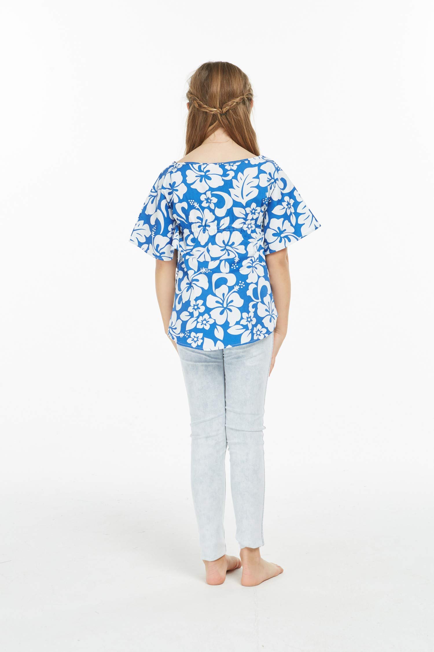 Hawaiian Matching Father Daughter Dance Shirts - Classic Blue Hibiscus Print Poncho Tops for Luau Parties & Family Events