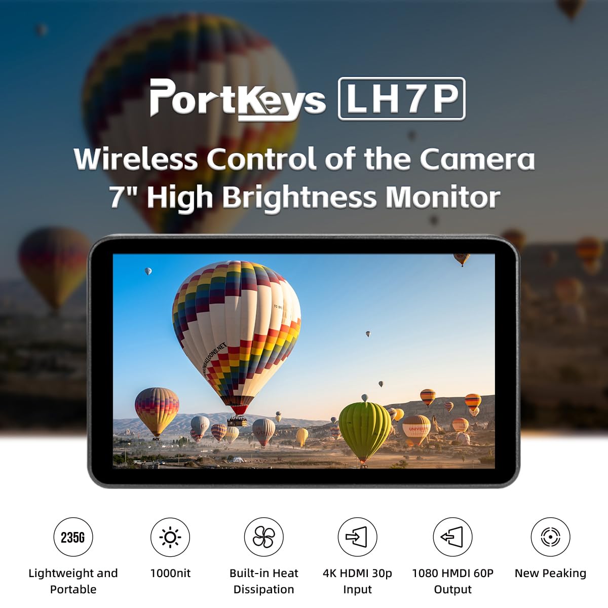 Portkeys LH7P 7 Inch Touch Screen Camera Monitor - 1920x1080 Full HD, Wireless Control, Compatible with Sony Cameras | Perfect for Filmmaking, Vlogging & Professional Video Production
