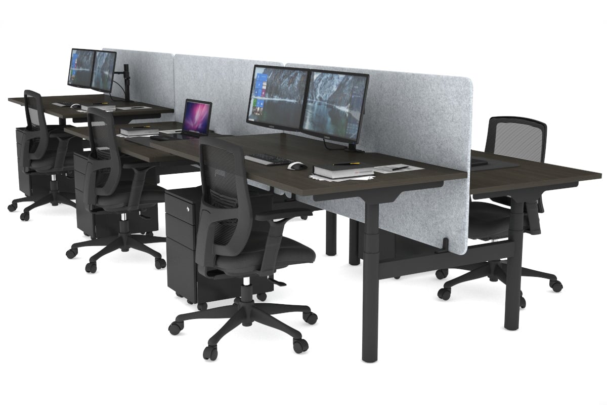 Flexi Premium Height Adjustable 6-Person H Bench Workstation - Black Frame [1200L x 800W with Cable Management] - Ideal for Office, Coworking Spaces & Home Offices
