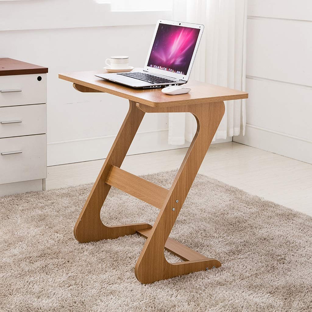 Compact Computer Desk for Home Office - Wooden Lazy Bedside Table, Small Writing Desk for Bedroom & Study - Perfect for Remote Work, Online Learning & Cozy Workspaces (Wood Color)