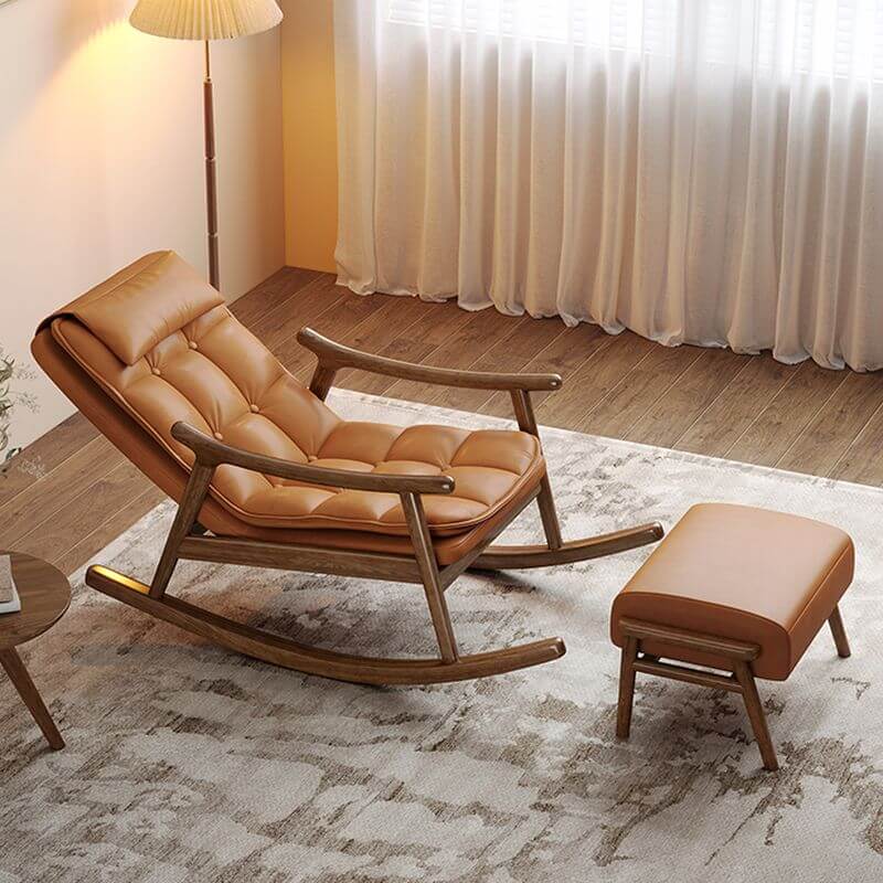 Ergonomic Wood Rocking Chair with Ottoman - Comfortable Couch for Living Room, Nursery & Porch - Perfect for Relaxing, Nursing & Reading
