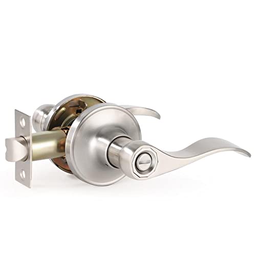 4-Pack Keyless Privacy Door Lever Set - Satin Nickel Finish Interior Door Handle for Bedroom & Bathroom - Easy Installation, No Key Needed - Perfect for Homes, Apartments, and Offices