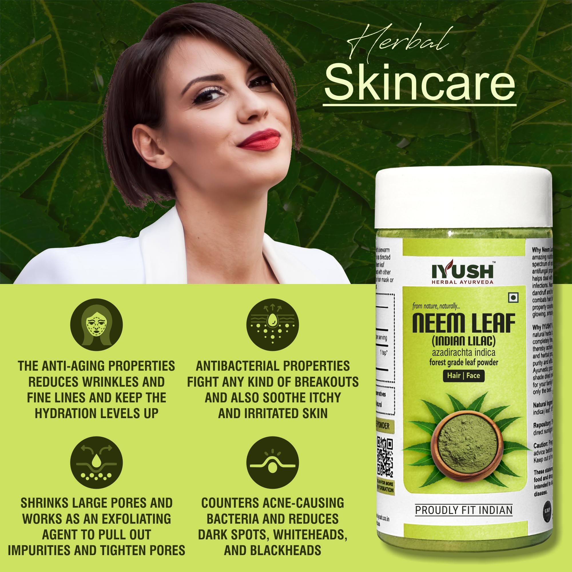Organic Neem Powder for Face, Hair & Skin Care | 100% Pure Ayurvedic Neem Leaves Powder for Eating & Beauty Treatments | 100gm | Perfect for DIY Face Masks, Hair Growth & Natural Skin Remedies