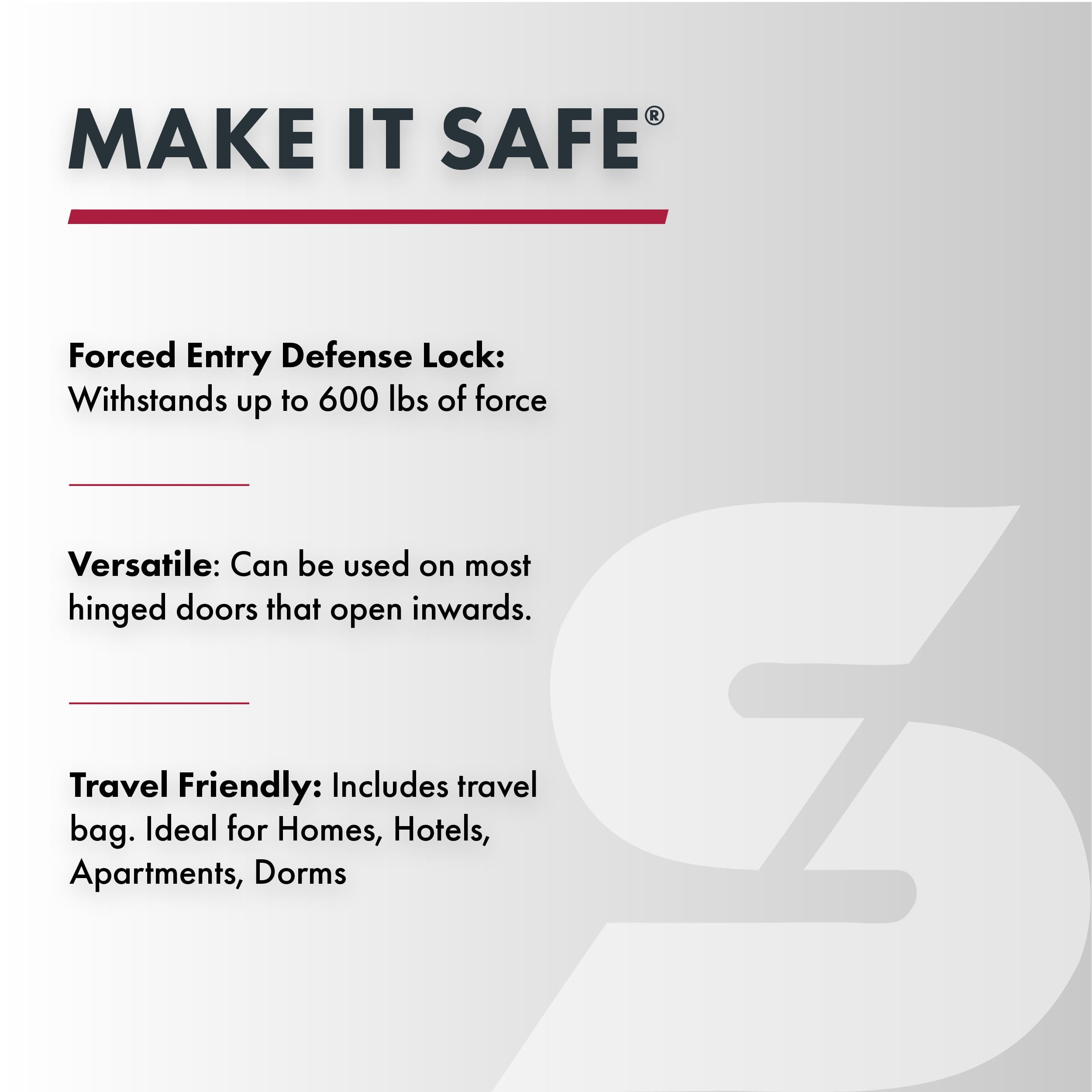 SABRE Portable Door Lock with Travel Bag - Durable & Lightweight Security Lock for Hinged Doors | Extra Protection for Home, Apartment, Hotel & Travel | Perfect for Airbnb, Dorm Rooms & Business Trips